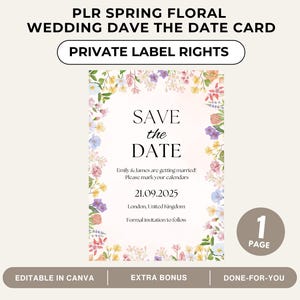 PLR Lente bloemen bruiloft onthoudkaart | PLR van 1 pagina, afdrukbaar voor wederverkoop