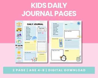 Kids Daily Journal Page | Printable Kids Journal Template | Daily Writing Reflection Worksheet PDF