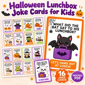 Halloween Lunchbox Joke Cards for Kids, Printable School Notes, Snack Surprise, October Party Favor, Instant PDF Download