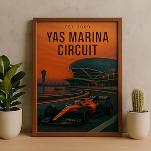 Yas Marina Circuit Formula 1 Poster – McLaren F1 Art Print – Abu Dhabi Grand Prix Racing Decor – Motorsport Wall Art