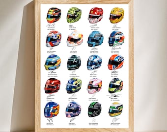 2025 Formula One Driver Helmets – Full Season Lineup Poster