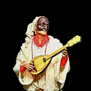 Pulcinella terracotta statuette with mandolin 30 cm