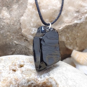 Unique handmade Georgian lignite pendant, 100% natural, with natural shape and sterling silver --- free worldwide shipping