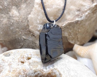 Unique handmade Georgian lignite pendant, 100% natural, with natural shape and sterling silver --- free worldwide shipping