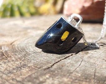 Unique handmade Whitby jet and Baltic amber pendant, 100% natural, with fine silver --- free worldwide shipping