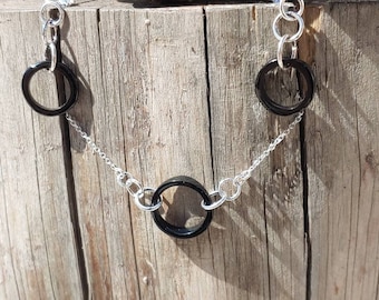 Unique handmade Asturian jet pendant and earrings set, 100% natural with ring shape, and sterling silver --- free worldwide shipping