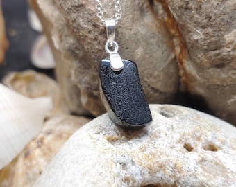 Unique handmade brown hue Whitby jet pendant, 100% natural, with natural shape and sterling silver --- free worldwide shipping