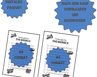 Lista rzeczy do zrobienia dla mężów | Zabawna i pełna miłości lista kontrolna w formacie PDF | Prezent dla mężczyzn | Przypomnienie o ślubie do wydrukowania