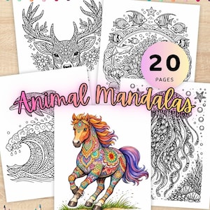 Adult Coloring Books | Animal Mandalas – 20 Printable Designs (PDF & PNG)