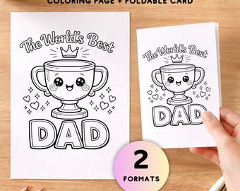 Biglietto per la Festa del Papà, Corona e Trofeo "Il Miglior Papà del Mondo" da colorare: PDF pieghevole e stampabile