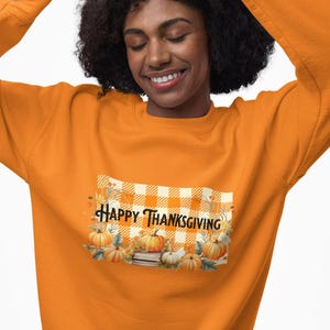 Happy Thanksgiving Pumpkin Sweatshirt, Orange Long Sleeve Shirt, Fall Harvest Jumper, Holiday Crewneck, Unisex Pullover sweater