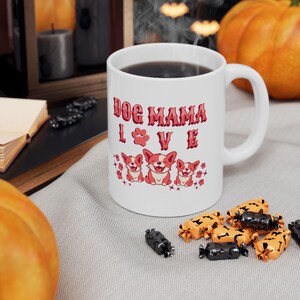 Cute Dog Mama Ceramic Mug 11oz, Pet Lovers Coffee Mug Gift for Dog Owners, Home Office Decor, Birthday Present for Dog Mom Pink, corgi dog