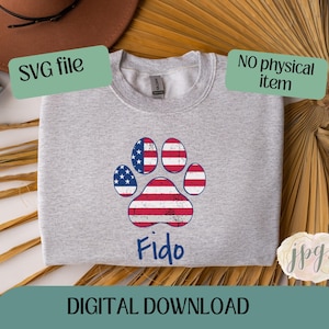 Zampa di cane patriottica personalizzata in formato SVG, file di download digitale, amante dei cani, mamma di animali domestici, giorno della bandiera, giorno della memoria, regalo per veterani in servizio