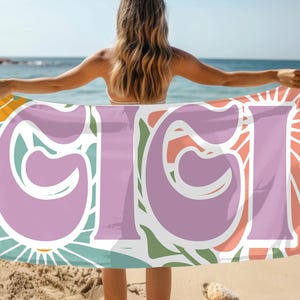 Personalized Beach Towel Retro Floral Beach Towel Gift for Summer Vacation Custom Towel for Grandma Gigi