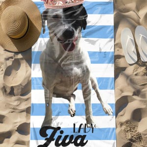 Personalized Pet Photo Beach Towel: Striped Custom Dog Gift