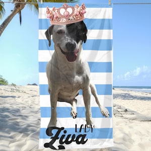 Personalized Pet Photo Beach Towel: Custom Striped Dog & Cat Towel