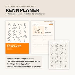 Digitaler Rennkalender 2026 Planner | Motorsport Fan Geschenk | Strecken Tracker 24 Rennen | iPad GoodNotes PDF | 12 Farbeditionen