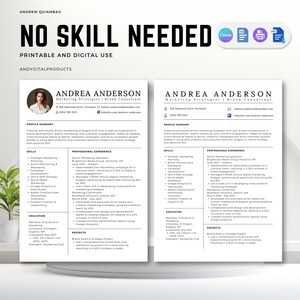 2-Page Modern Resume Template | Canva, Word & Google Docs | With and Without Photo | ATS-Friendly and Editable