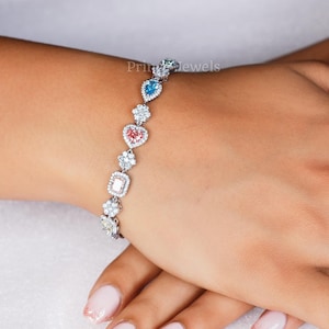 Multi color Lab Grown Diamond Bracelet | White Gold Bracelet | Colorful Diamond Jewelry | Elegant Gift for Her | Bridal Fine Jewelry