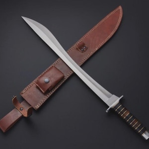 Custom Made Carbon Steel Modern Falcata Kopis SHORT Sword With Leather Sheath + FREE GIFT