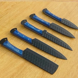 Hand Forged Damascus Chef Knife Set Handmade kitchen Knives Set 5 Pcs With Bag
