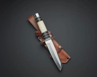 Antique Custom Handmade D2 Tool Steel Full Tang Hunting Tanto Skinner Knife With Leather Sheath + FREE GIFT