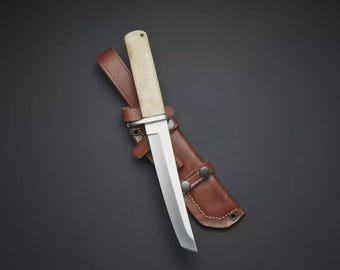 Beautiful Custom Handmade D2 Steel Full Tang Camel Bone Handle Japanese Style Hand Forged Tanto Knife With Leather Sheath +FREE GIFT