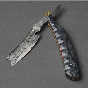 Beautiful Custom handmade Damascus steel Straight razor for sale With Leather Sheath +FREE Gift