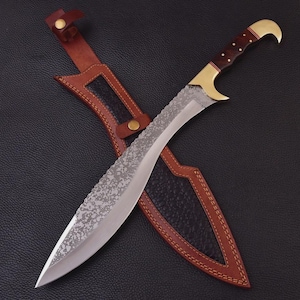 19&quot; Kopis Sword - High Carbon Steel Knife Ancient Greek Forward Curving Blade With Leather Sheath +FREE GIFT