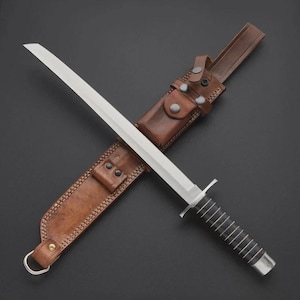 25 inches Handmade Carbon Steel Hunting Short Katana Sword with Leather sheath + FREE GIFT
