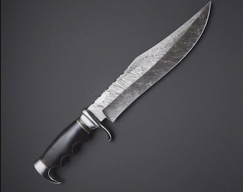 Handmade Damascus Hunting Knife With Bull Horn Handle Gift For Father Wedding Gift Bowie Knife Birthday Gift Anniversary Gift Camping knife