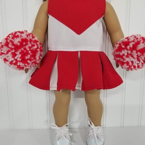 Fits 18&quot; doll Cheerleader. Oklahoma Red and White cheerleader matching panties with team emblem, shoes and poms