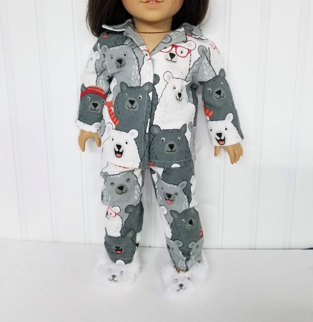 18 Doll Dress, Polar Bear Pajamas With Matching Slippers, Made in Ohio