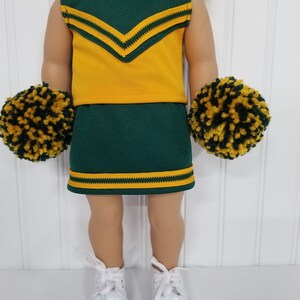 Fits 18&quot; doll Cheerleader.  Green Bay Green and Gold, includes jumper, matching panties with team emblem, shoes and poms