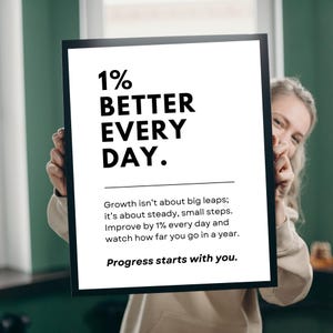 1% Better Every Day Motivational Wall Art | Motivational Quote Wall Art | Perfect for Room, or Home Offices | Instant Download