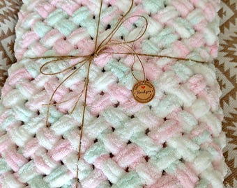 Handmade Crochet Baby Blanket | Hypoallergenic Chenille Nursery Throw