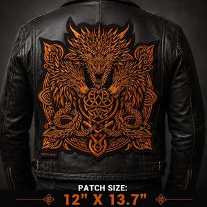 Three Headed Dragon Embroidered Biker Patch, Iron-on/Sew-on Appliques
