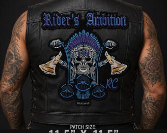 Biker Skeleton On Motorcycle Patch, Riders Ambition Multi Color Embroidered Iron-On/Sew-On Patch