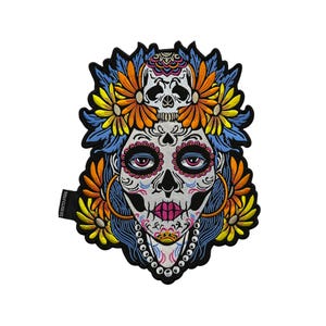 Indian Girl Skull Patch: Embroidered Biker Jacket Patch (10x13 inches) Iron-on/Sew-on