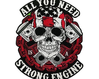 Skull & US Flag Embroidery Patch: Biker Iron-On Applique (12x12 inches)