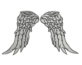 Large Angel Wings Embroidered Patch: Iron-On Biker Jacket Applique