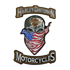 Face Mask Flap US with Rockers, Skull Biker Embroidered Back Patch for Motorcycle Jackets