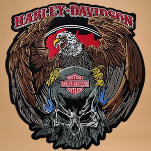 Large Harley Eagle And Skull Back Biker Patch, Embroidered Iron-On/Sew-On Motorcycle Patch For Jackets And Vests