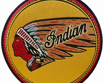 Indian Chief Skull Patch: Embroidered Biker Iron-On Patch (10x10 inches)