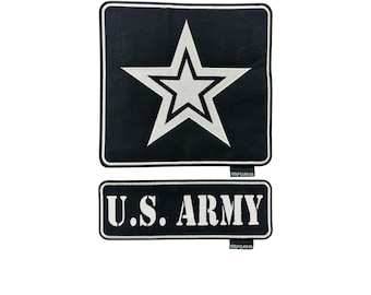 US Star Patch Set: Black & White Embroidered Biker Patches (11x14 inches)