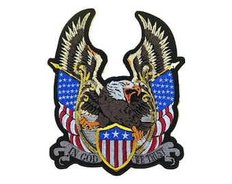 Embroidered Bald Eagle Patch: American Flag, In God We Trust - Iron-On Applique