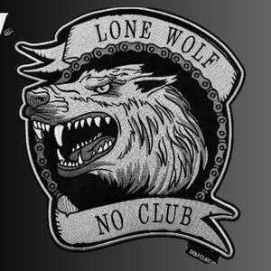 Lone Wolf No Club Large Back Patch, Angry Howling Wolf Embroidered Patch for Biker Vest, Iron on Patches
