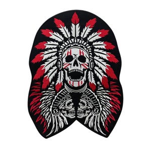 Indian Chief Skull Embroidery Patch: Iron-On Biker Patch (11x15 inches/28x38cm)