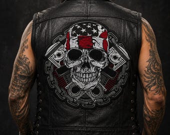 Large Chain Skull Embroidery Patch, Embroidered Skull Back Patches, Iron On Biker Accessories