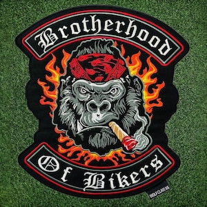 Gorilla Brotherhood of Bikers Embroidery Patches, Large Iron on Gorilla Cigar Back Patch, Iron on Motorcycle Badge